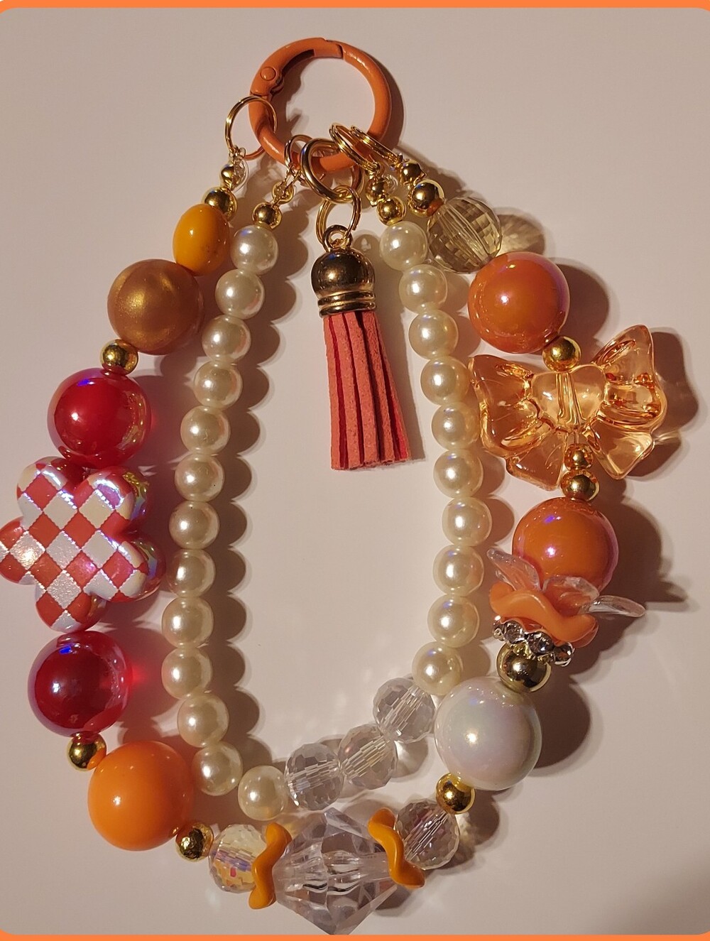 ORANGE 1❤️LOVE:HANDMADE. NEW PHONE KEYCHAIN CAMERA BAG ACCESSORY. ORANGE 1